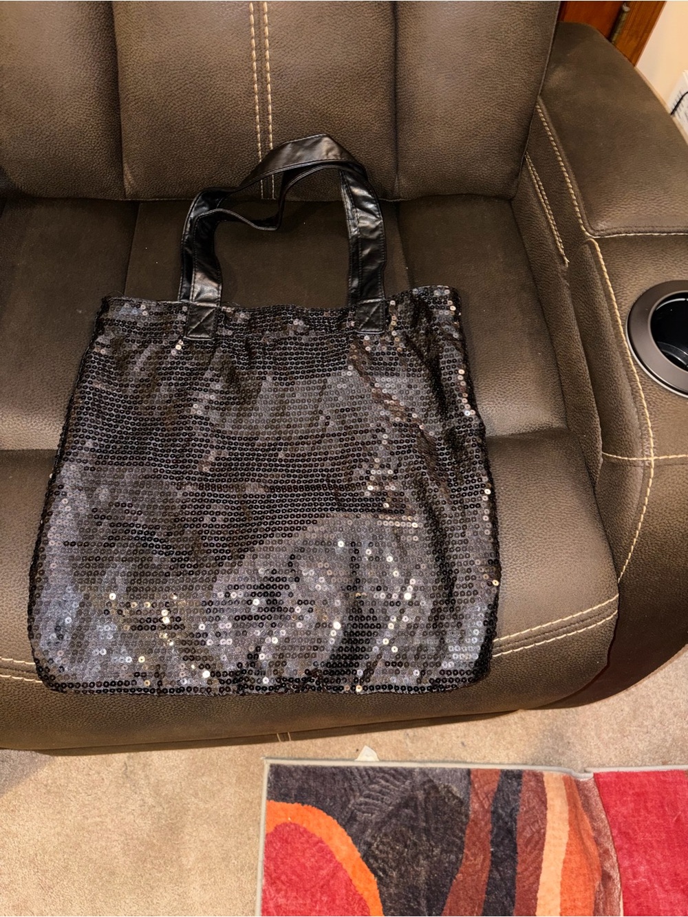 Ashley Stewart Black Faux tote bag with Leopard Print Lining